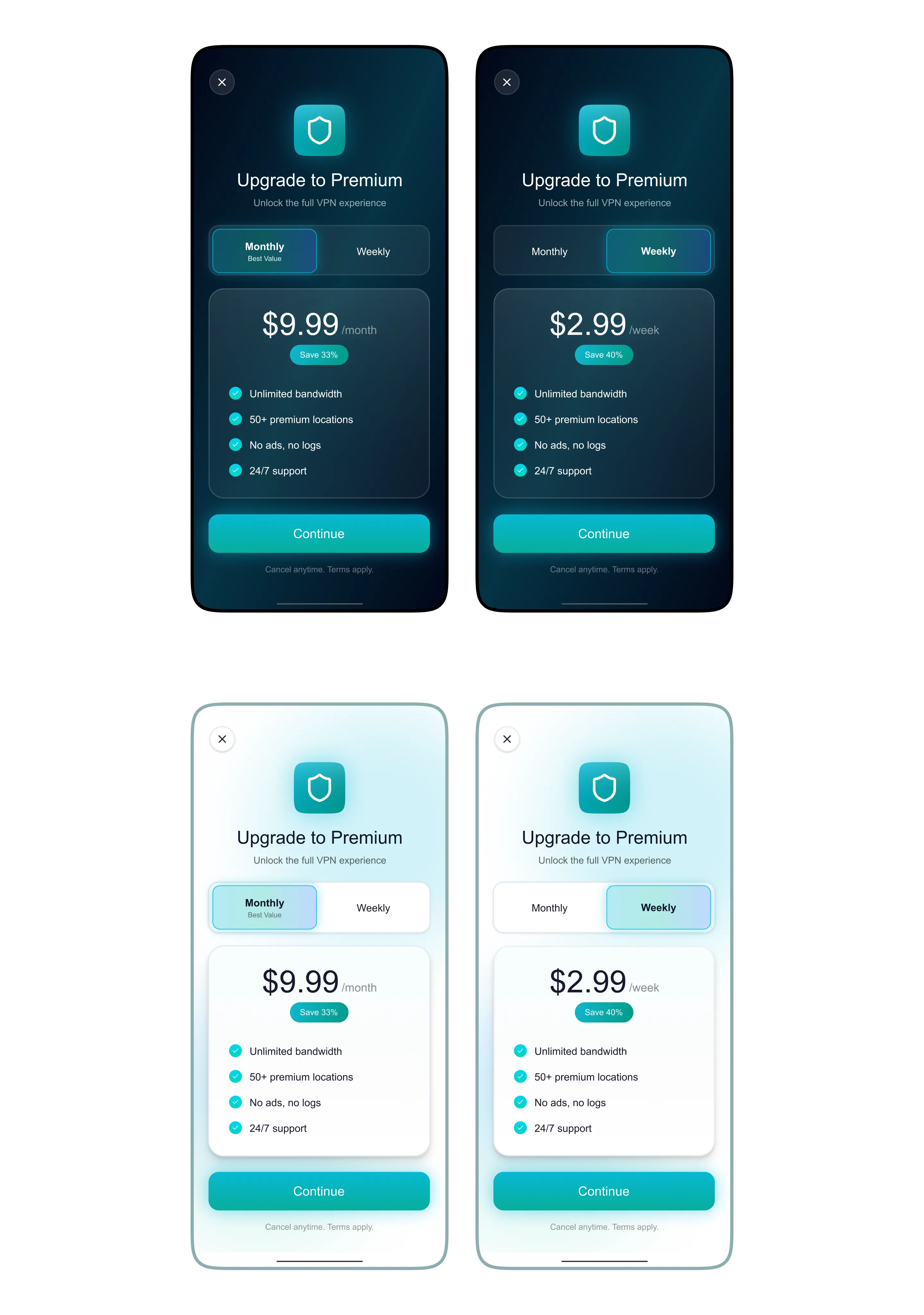 Premium upgrade screens