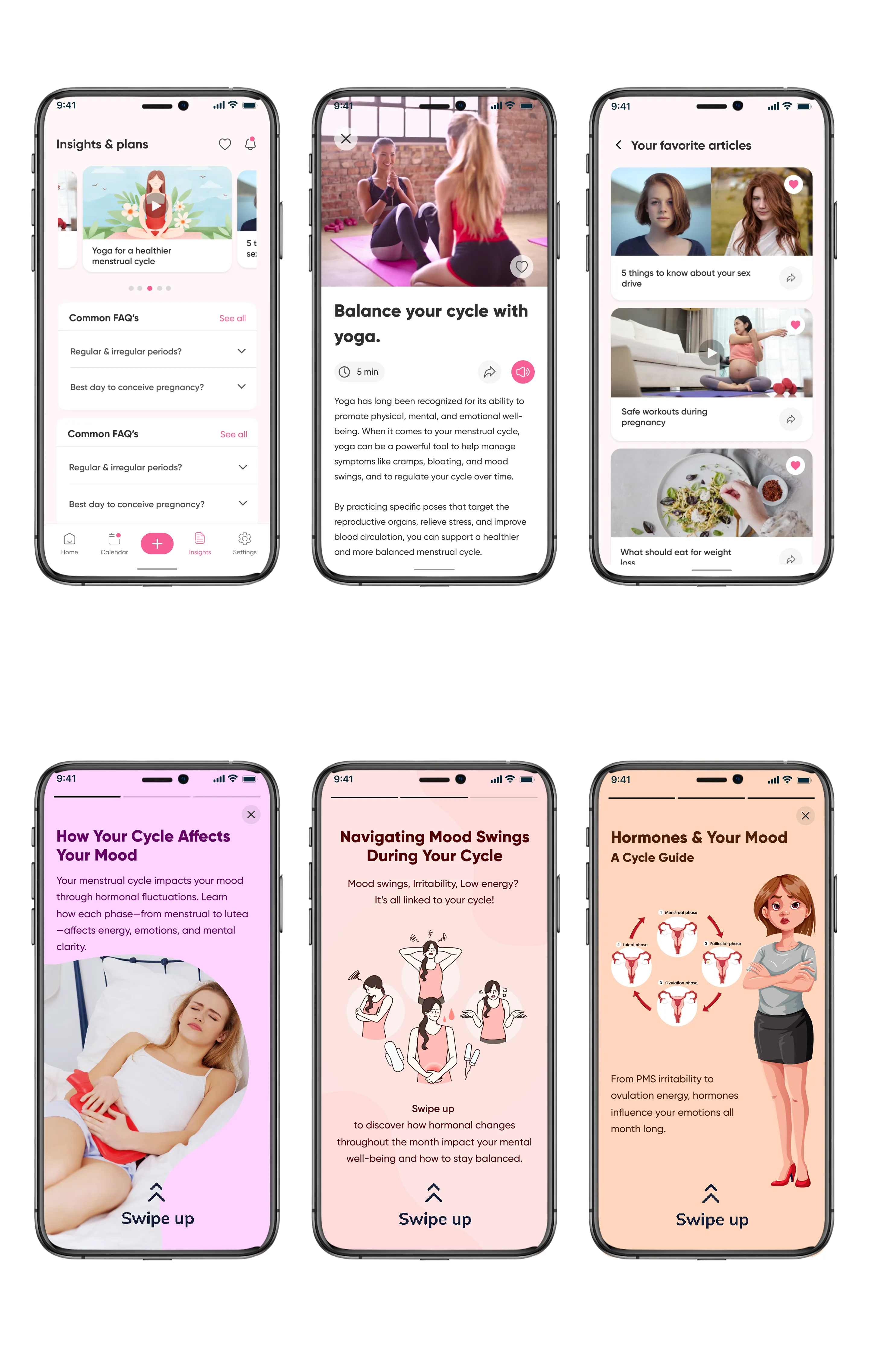Content screen with educational resources and insights in light mode