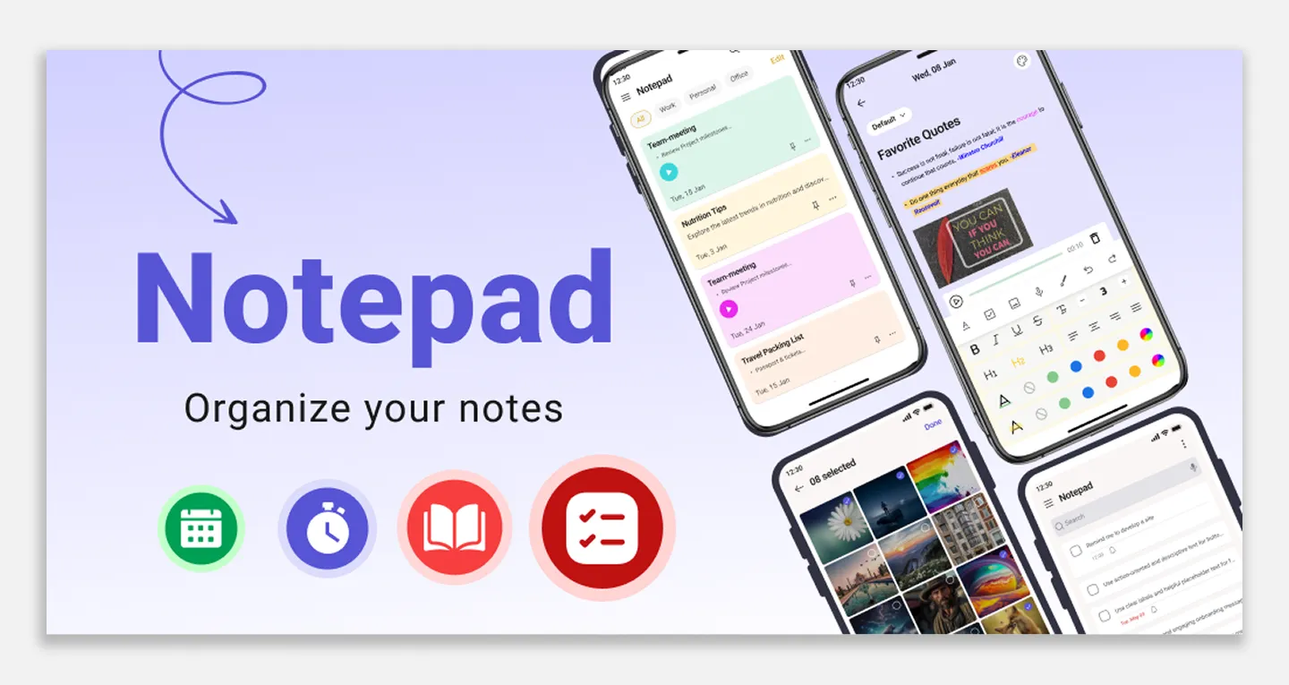 Notepad App feature graphic design