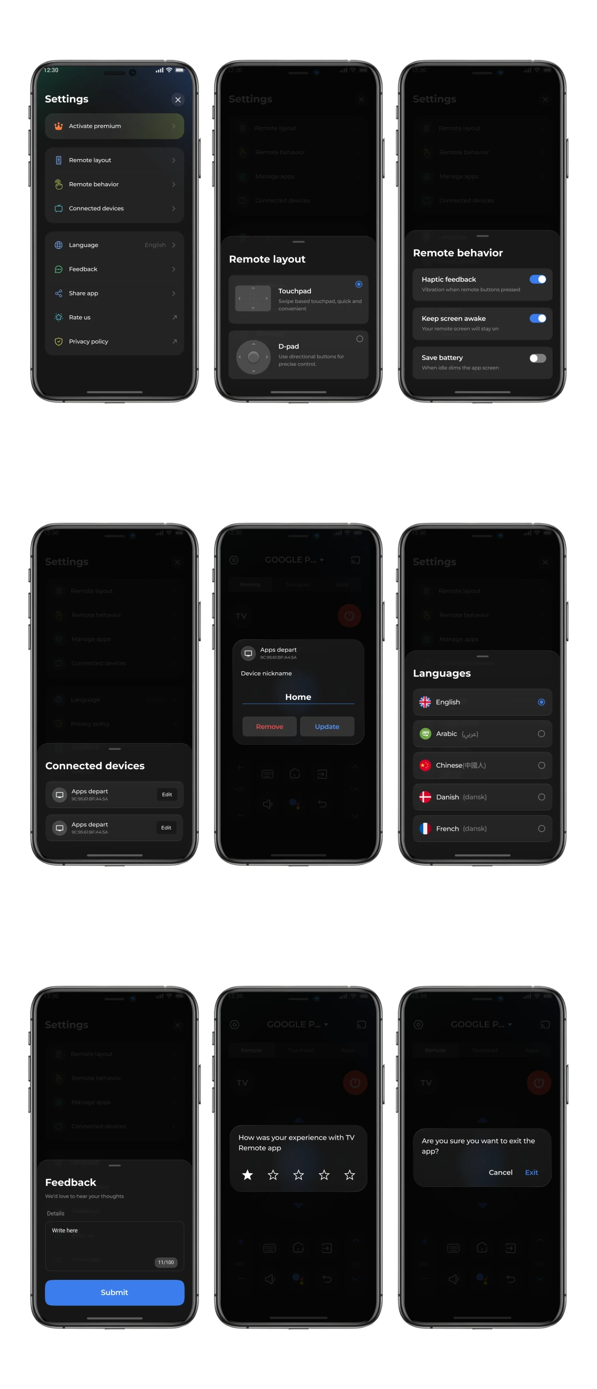 Settings screens