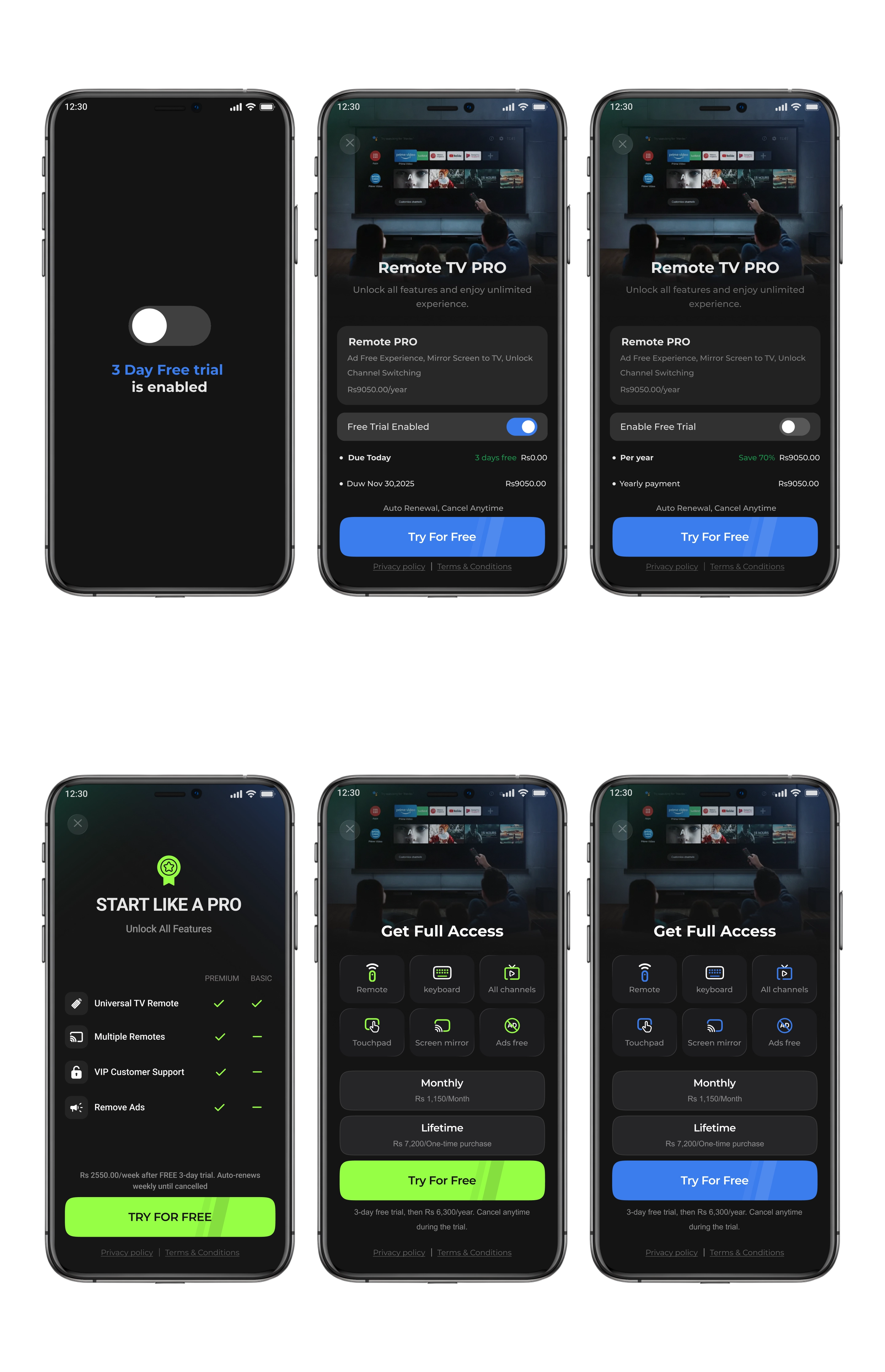 Subscription screens